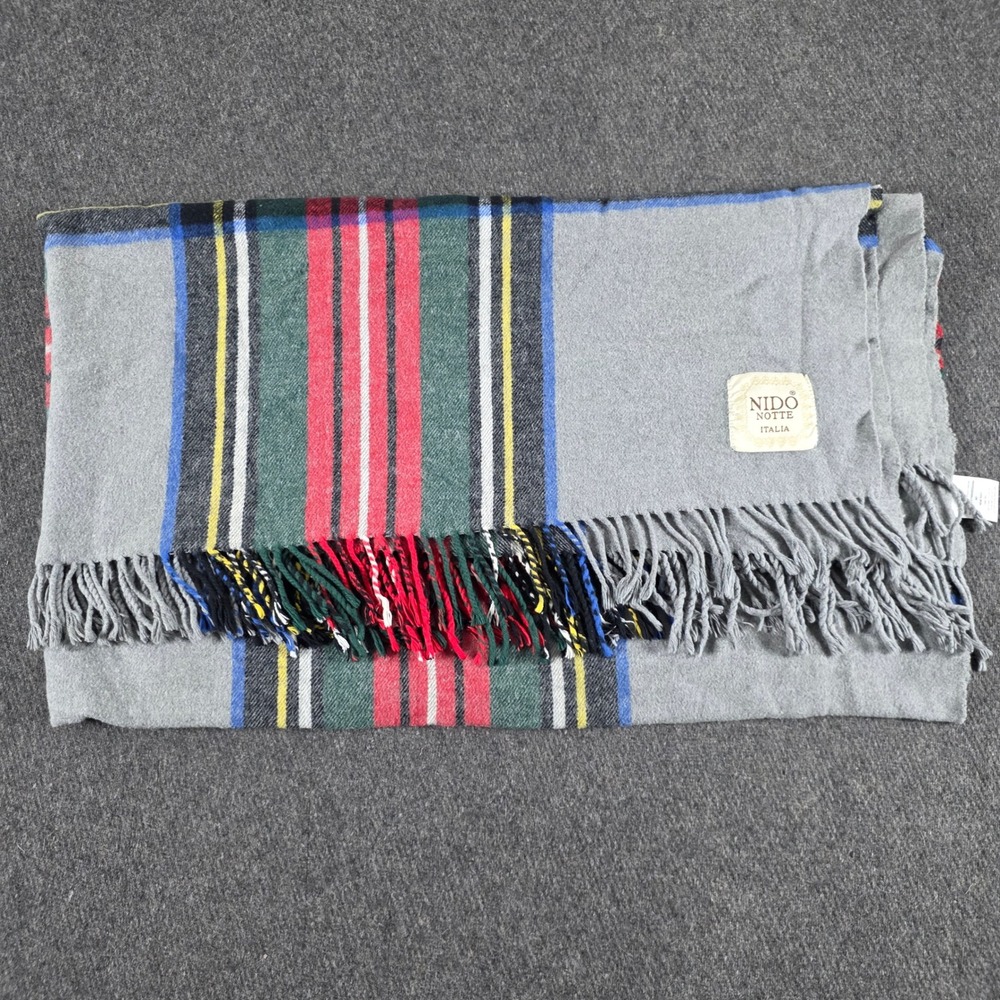 Nido Notte‎ Throw Blanket 50x49 Grey Plaid Cotton Blend Made in Italy